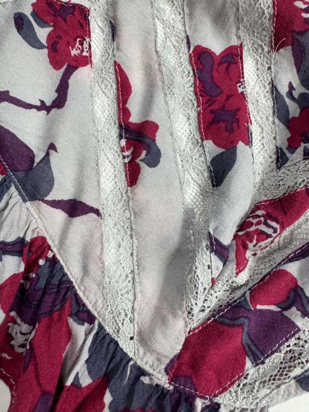 Free People Voile & Lace Trapeze Slip Dress Gray Red Floral Boho Size Small - Picture 14 of 14